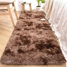 Runner Rug For Bedroom 2x6 Feet Soft Shaggy Area Rugs Fluffy Carpet For Hallway Bedside Upgrade NonSlip Shag Plush Rug For Dorm Living Room TieDyed Light Grey - 2' X 6' (Runner)+Tie-dyed Brown - View 2