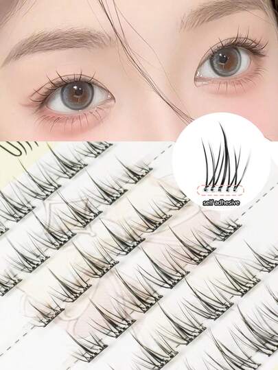 36pcs Glue-Free Eyelashes, Segmented Slouchy 3-Step Eyelashes, Natural Looking Reusable Lashes Without Glue, Suitable For Beginners, Can Be Worn Daily, For Performance, Work, Dates, Halloween Cosplay, Eyelash Extension, Korean Style