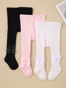 6 pares de leggings de punto de color liso para niñas, aptos para uso diario durante todo el año - Niñas, medias para niñas pequeñas - Estilo aleatorio, color aleatorio