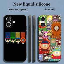 Custodia per telefono con motivo cartoni animati di South Park, compatibile con 17, 16, 15, 14, 13, 12, 11, X, XR, XS, 8 Plus, Mini, Pro e Pro Max, morbida e antiurto, colore nero