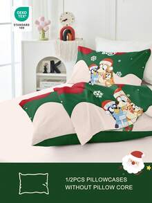Bluey 1/2pcs Cartoon Christmas Breathable Pillowcase, Soft And Skin-Friendly, Bluey Green Christmas Cartoon Pattern, Christmas Bedding, Soft Pillow Cover, With Envelope Closure, Christmas Pattern Pillowcase, Better For Hair Skin Sleep, Pillow Covers Without Filling For Bedroom, Bedding Supplies Ultra Soft And Breathable, Pillow Cases, Christmas Pillow, Christmas Pillow Covers