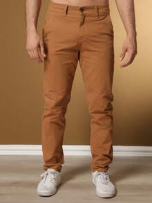 Men's Tailored Twill Trousers, Sporty Fine, Knife Pocket, Built-In Pocket - 杏色 - 查看 3