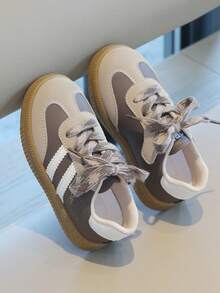 1 Pair Kids' Soft Bottom Lightweight Casual Versatile Hook And Loop Fastening Sneakers, Convenient Slip-On, Suitable For Spring & Autumn - Brown - View 6