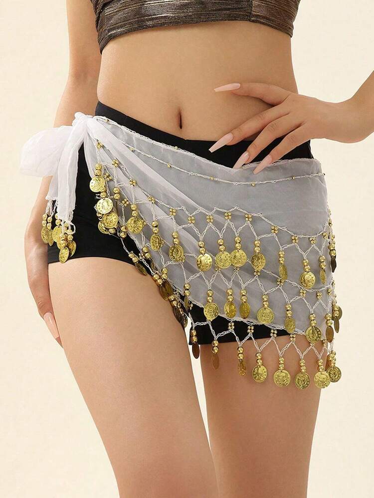 1pc Women's Sequins Fringe Dance Skirts, Belly Dance Fringe Hip Scarf Belts, Women's Glitter Sequins Tassel Skirts, Stage Performance Costume - Multicolor - View 16