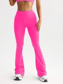 FWH 高腰显瘦喇叭裤，带隐藏口袋，功能性运动版 | 复古街头风，健身必备，收腰提臀，防滑腰带+隐藏口袋 | 适合瑜伽和日常穿着，高腰喇叭瑜伽紧身裤适合各种体型，复古时尚街头风粉色春季款 - 粉色 - 查看 3