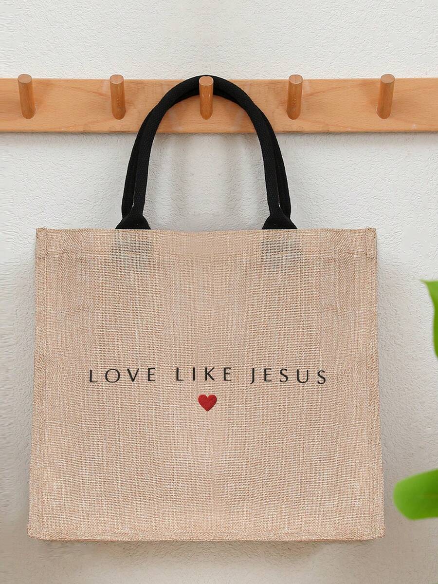 1 Pc Love Like Jesus Pattern Shopping Large Beach Bag Monogrammed Gift Tote Bag For Women, Travel Gift For Man Woman Christian  Inspirational Faith