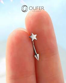 Solid Titanium Eyebrow Rings And Heart Labret Jewelry, 16G - Silver Cross - View 10