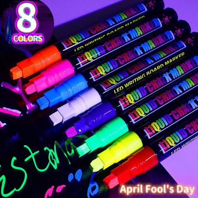 8 Colors Fluorescent Board Marker Pen,Liquid Chalk Markers For Blackboards - Bold Color Dry Erase Marker Pens,Vibrant,Erasable,Whiteboard Marker,Chalkboard Signs,Windows,Blackboard,Glass,Erasable Window Markers For Cars