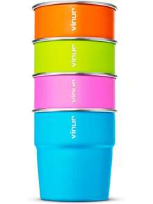 s de acero inoxidable para niños de 8 onzas/240 ml, vasos apilables de metal para viajar, acampar, al aire última intervensión (azul cielo-naranja-rojo caliente-verde manzana) - púrpura-naranja-azul cielo-cañón rojo - Ver 1