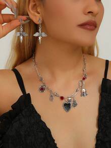 Halloween Party Jewelry Set: Pirate Skull Tassel Necklace, Casual Party Accessories, Cross Skull Necklace Set