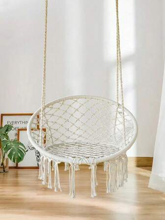1pc Hammock Chair Swing Outdoor Indoor Beige Bohemian Style  Mesh Swing For Indoor Outdoor Garden