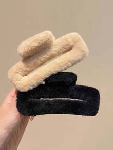 3个大号毛绒爪夹，优雅简约舒适发夹，柔软舒适的方形发夹，时尚发饰，冬季发饰，夏季海滩度假必备 - 3PCS方夾 - 查看 4