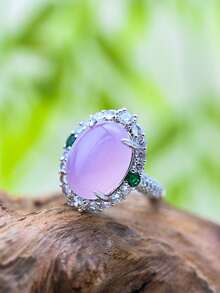 2025 新款天然玛瑙玉戒指，半透明玉髓镶嵌戒指，女士婚礼订婚珠宝戒指，学生和最好的朋友可调节 INS 风格戒指，礼物，经典凸圆形闪亮方晶锆石玫瑰金水晶戒指 - 戒指 - 查看 5