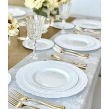240 Plates Pack, 120 Guests Heavyweight Vintage Wedding DisposableReusable Plates 120x11'' Dinner+ 120x8.25'' SaladDessert Plate Chateau White - 50 miếng (25 khách) + A1. Lâu đài màu trắng - Xem 5