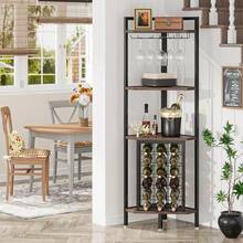 Tribesigns 4 Tier Corner Wine Rack With Glass Holder And Storage Shelves, 63" Tall Industrial Corner Bar Corner Wine Cabinet Corner Wine Shelf For Living Room, Small Space - Brown - View 2