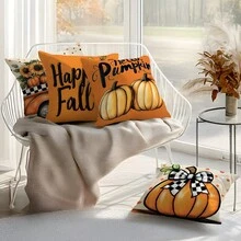 4 Stücke Kürbiskutsche bedruckte Kissenbezug Set, einseitig Muster, Herbst