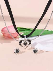 1pc Elegant Rhinestone Snowflower Pendant Necklace & 1 Pair Snowflower Earrings, Suitable For Women, Beer Festival, Daily, Holiday Outfits