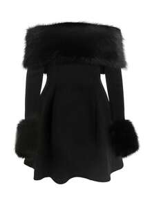 女士秋冬法式鸡尾酒会礼服优雅露肩流苏边 A 字中长连衣裙及地晚礼服