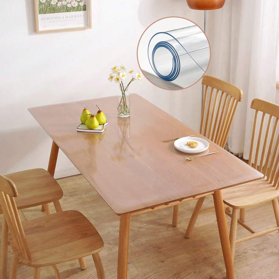 1pc Rectangular Tablecloth, 0.25mm Transparent Dining Table Mat, PVC Surface Protective Pad, Suitable For Home And Hotel Coffee Tables