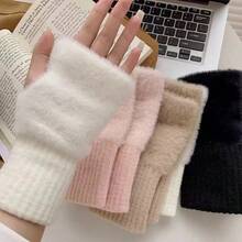 Fashionable Plush Half Finger Gloves, Women's Warm Soft Knitted Gloves For Winter, Christmas & Thanksgiving Gift - Multicolor - View 4