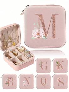 1pc Jewelry Box Women Jewelry Organizer Display Name Initials A To Z Letter Pattern Travel Large Capacity Jewelry Case Multiple Compartments Classification Boxes Luxury PU Leather Jewelry Box Multifunctional Mini Flip Lid Storage Jewelers Gift For Women Joyero Storage Case Box For Mom