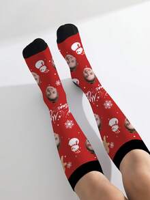 1 Pair Customized Face Socks, Customized Photo Socks, Customized Printed Socks, Print Any Face On Socks, High-Quality Men's Socks Suitable For Anniversary Gifts, Halloween, Christmas, Unique Gifts For Brides, Gifts For Boyfriends, Couples Funny Geometric Print Socks, Women's Knee-High Socks, New Thick Long Socks For Autumn/Winter, Calf Socks