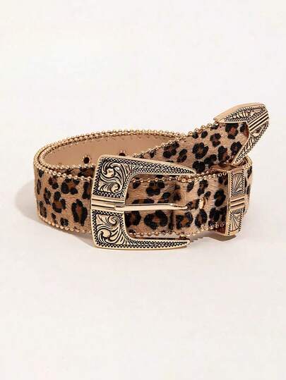 1 peça cinto largo estilo boêmio casual punk com estampa de leopardo marrom, vintage,, acessório de moda para saias, jeans, calças casuais, adequado para o dia a dia, streetwear, encontros, festas, outono/inverno