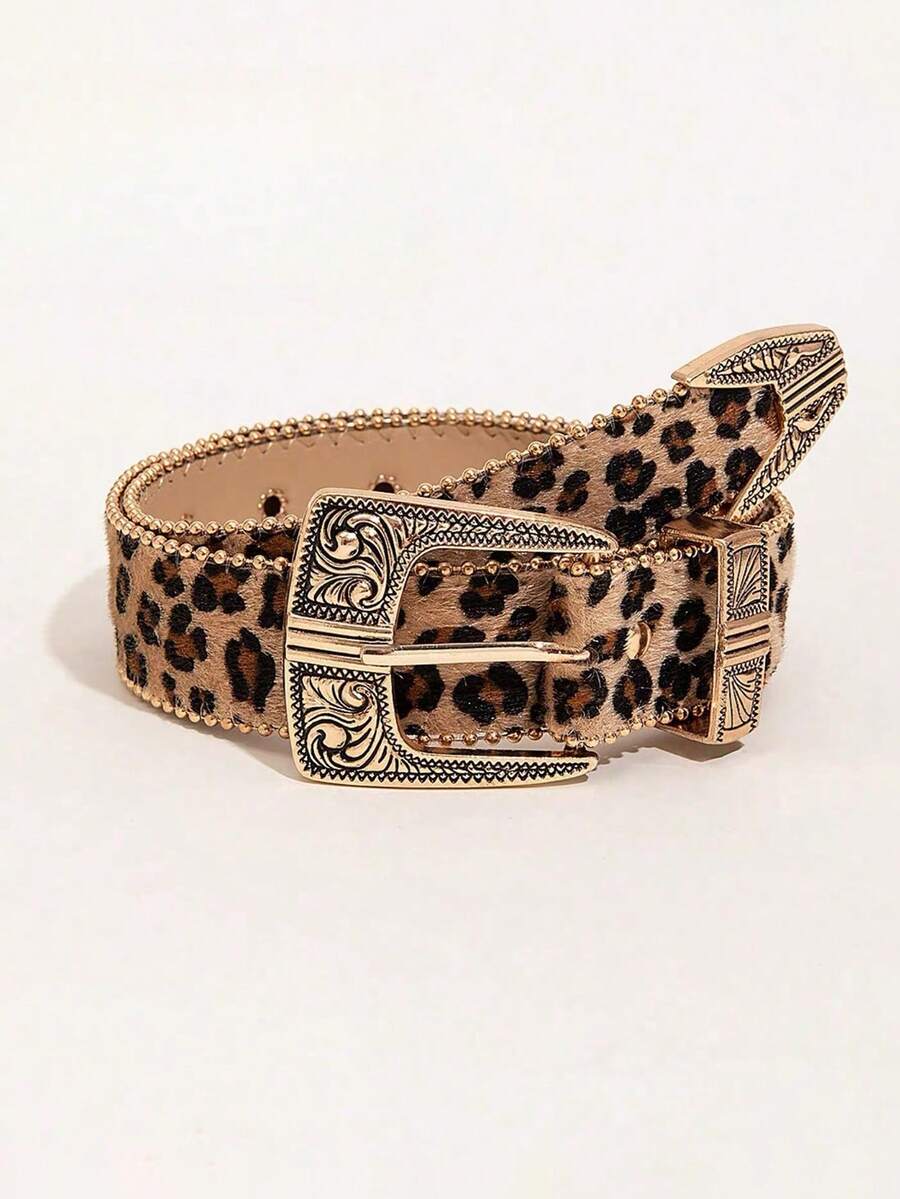 1 peça cinto largo estilo boêmio casual punk com estampa de leopardo marrom, vintage,, acessório de moda para saias, jeans, calças casuais, adequado para o dia a dia, streetwear, encontros, festas, outono/inverno