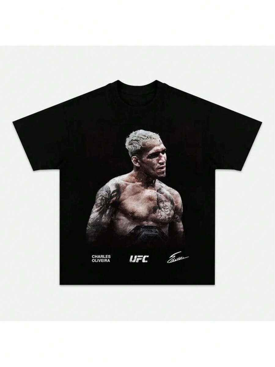 [100% Cotton] CHARLES OLIVEIRA TEE , Boxing T-Shirt, Boxer Tee, Sports Shirt, MMA Shirt, Workout T-Shirt, Gift For Him Gift For Her Hoodie Sweatshirt - 黑色 - 查看 1