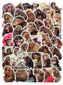 55pcs Funny Monkey Expression Sticker Pack, Amusing Monkey Design, Graffiti Expression Sticker, Waterproof And Easy To Stick, Suitable For Guitar, Luggage, Phone Case, Laptop, Exquisite Gift, Full Coverage Removable Sticker - Multicolor - View 8