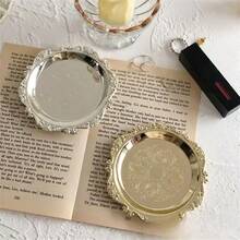 1pc Vintage Embossed Metal Tray, Desktop Organizer, Photo Prop, Decor, Beauty Tool, Photography Background