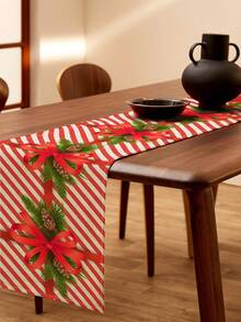 1pc Christmas Pattern Linen Table Runner, Suitable For Holidays, Parties, Birthdays, Dinners, Kitchen & Dining Table Decor, Shoe Cabinet Cover, All Season Home & Decor - Multicolor - View 3