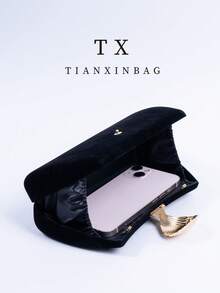 1pc Luxury Velvet Box-Shaped Party Handbag, Unique Scallop Shell Clasp Decor Evening Bag, Suitable For Banquet, Ball, Formal Dress Matching, Minimalist Square Formal Party Crossbody Bag, Tready Party Bag, Perfect For Party, Wedding, Prom, Gala/Banquet, Ideal Accessory For Women's Prom Dress, Prom Attire, Sequin Dress, Shiny Dress, Women's Elegant Dress. - Black - View 9