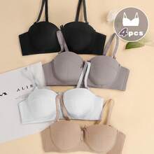 4Pzs Brassiere push up sostén 3/4 con tirantes y almohadilla, Sujetador cómodo y elegante para mujer,Blanco, negro, rojo y beige - 5008 - Ver 11