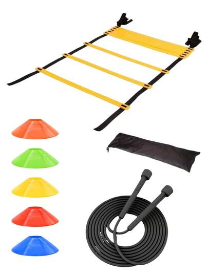 1 Set Football/Basketball Agility Ladder, 10pcs Soccer Training Marker Discs And Jump Rope, Suitable For Footwork, Ladder Drills, Soccer Training Equipment, Essential For Fitness And Outdoor Sports Training