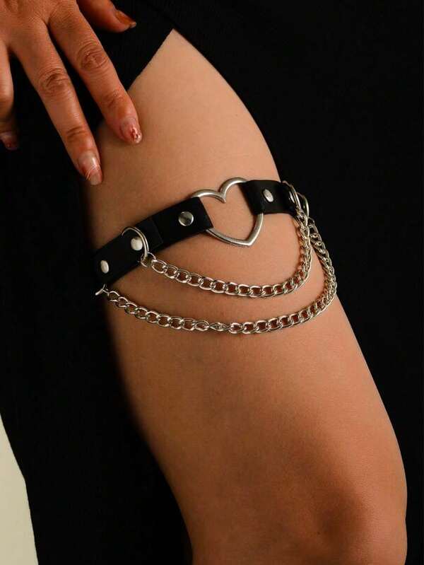 1 peça de cinta-liga feminina em couro PU escuro, sexy, para usar na perna, estilo bondage gótico, ideal para festas de Halloween ou para uso diário.