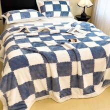 1 件格纹毯，温暖厚实，适合家庭、办公室、汽车，蓬松柔软，亲肤，四季使用，沙发盖，室内/室外，客厅，卧室，男女通用