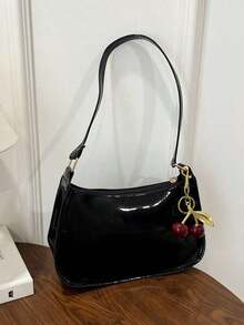 Solid Color Minimalist Zipper Shoulder Bag, Fashionable Crescent-Shaped Bag, Zipper Shoulder Bag, Faux Leather Solid Color Wallet, Burgundy Color Clutch Bag New Year, Fashionable Burgundy Clutch Bag, Small Bag - 黑色 3 - 查看 8
