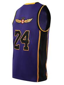 男士男友风篮球球衣，绣有24号紫色休闲无袖V领T恤，适合派对和运动穿着