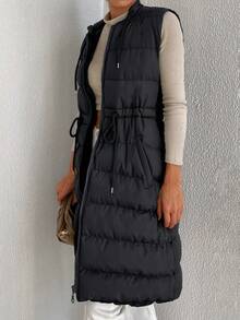 Women's Hooded Puffer Vest - Black - View 4