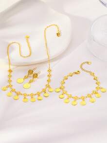 5pcs/Set Copper Gold-Plated 18K Coins Women's Set Round Coin Necklace Bracelet Ring Earrings Jewelry Suitable For Daily Holiday Wear