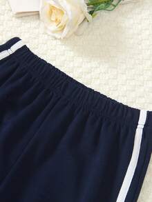 2pcs/Set Fashionable Butterfly Decor Round Neck Raglan Sleeve Sweatshirt And Loose Wide Leg Pants For Tween Girls Autumn - Blue - View 6
