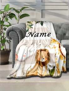 1 Peça Cobertor Personalizado com Nome Impresso: Designs de Animais Fofos - Cobertor Macio e Quente Personalizado para Cama, Sofá, Piquenique e Mais - Lavável em Todas as Estações, Presente Ideal Único e Personalizado para Família, Filho, Filha, Amigos, Sofá, Cama, Carro, Banheiro, Respirável, Leve