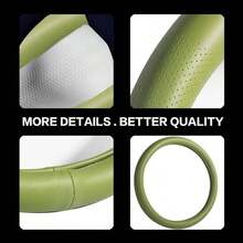 Car Steering Wheel Cover, Universal 15 Inch Premium Leather Car Steering Wheel Cover, Best Grip, Perforated Design, Breathable, Non - Slip, Sweat - Absorbent, Warm In Winter And Cool In Summer Gray - Green - View 7