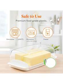 Butter Dish With Lid For Countertop, Large Plastic Butter Holder Container With Handles&Markings In Kitchen Organization - White - View 7