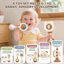 2/4/5pcs Children Dinosaur Rattle Toys With Teether - Sensory Development & Motor Skills Educational Toys, Mixed Color Baby Rattles Set With Bells, Horns And Teethers - Suitable For Newborns And Toddlers