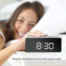 Reloj despertador digital Lancoon, pantalla LED grande con espejo, función de repetición, brillo ajustable, adecuado para el hogar, dormitorio, sala de estar, oficina, viajes - Multicolor - Ver 10