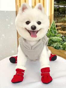 4件套宠物狗鞋冬季糖果色毛绒加厚保暖防滑冬鞋内衬狗靴软底狗鞋宠物鞋雨靴