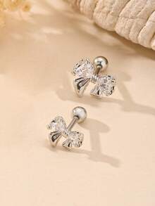 1 件蝴蝶锆石耳钉，精致百搭的简约耳环穿孔珠宝，316L 不锈钢螺丝柱圆球，多种款式可选 - 帶鑽星星吊墜款-銀色 - 查看 6