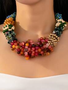 1 pieza Collar de cuentas personalizado con estilo bohemio, diseño elegante, accesorio versátil para mujeres - Multicolor - Ver 4